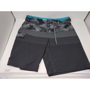 Sonoma Men's 36 Waist Swimming Trunks Board Shorts Gray Camo and Stripes Tie